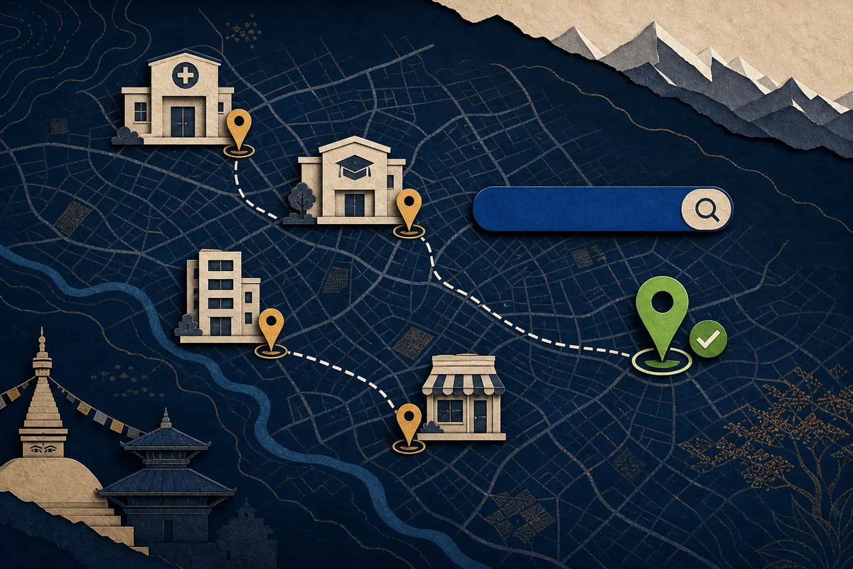 Editorial visualization of local patient searches connecting to trustworthy Nepal clinic information